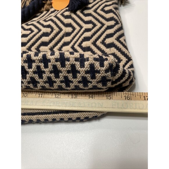 C&C California Beach Tote Shoulder Bag Woven Jute Tassel Navy Ivory Bohemian NWT - Picture 7 of 12